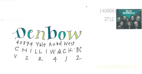 art envelop addressed to denbow