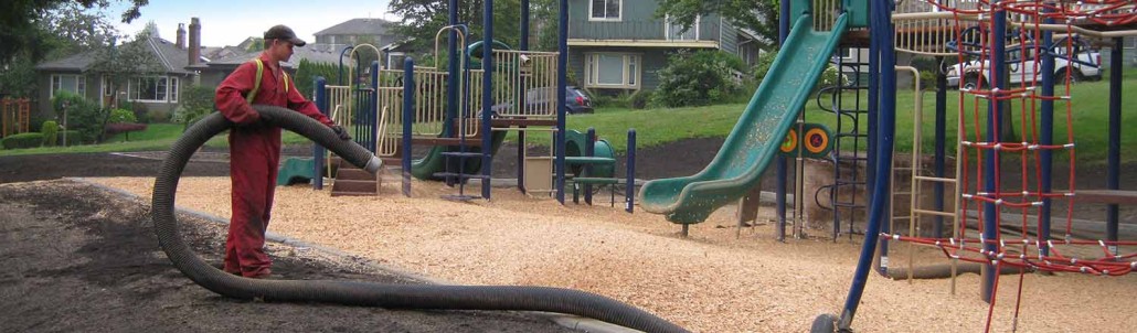 Playground wood chip installation