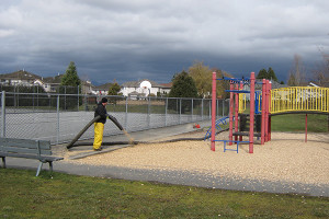 Playground wood chip installation