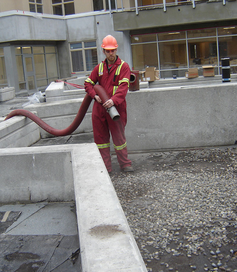 Rooftop aggregate blowing