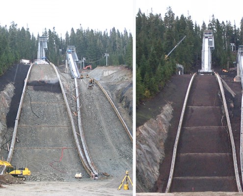 olympic ski jump construction slope stailbilzation vegetation